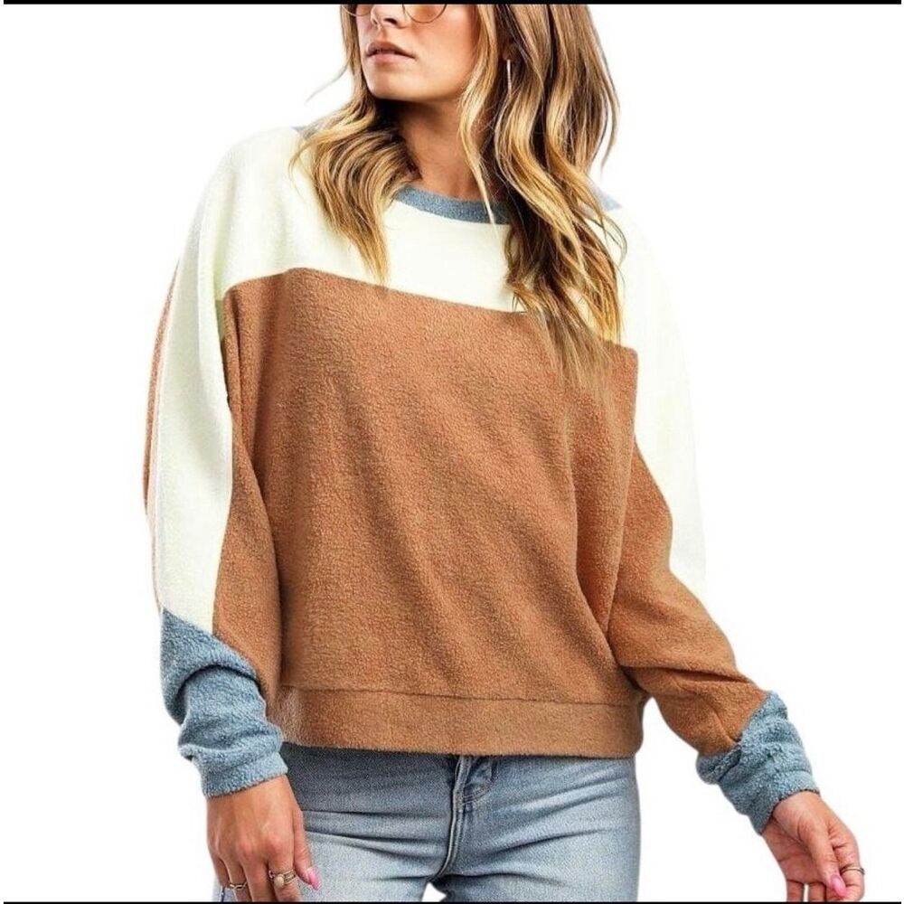 Intimately Free People Blue Monday Fleece Boho Pullover Womens Size Large